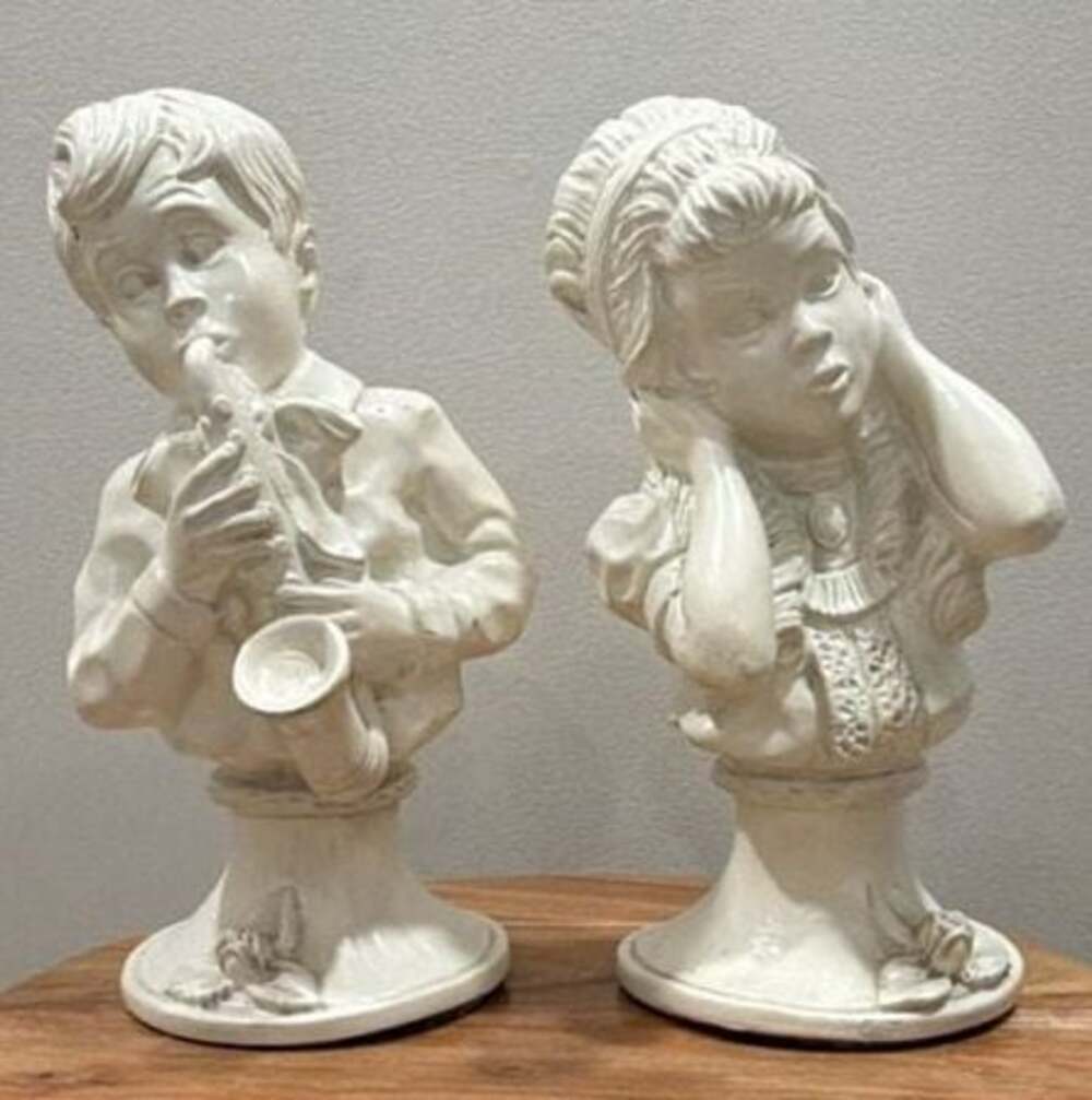 Vintage 1971 Universal Statuary Kendrick Boy Saxophone & Girl Figurine Bust